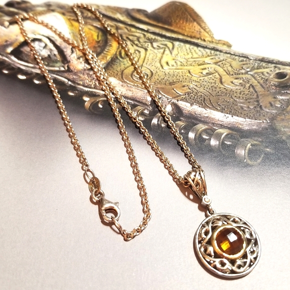 Charles Krypell 18kt 925 Diamond Citrine Necklace - Picture 2 of 8